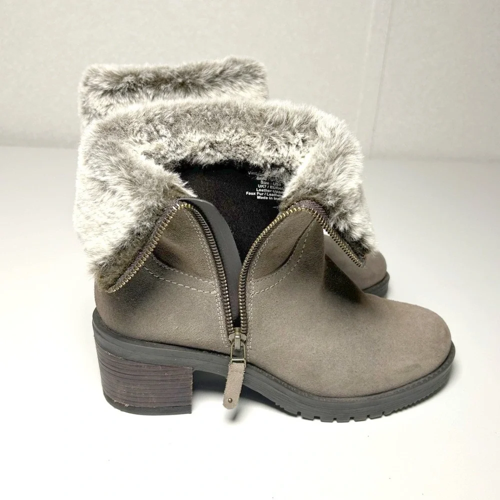 Vintage foundry women's Jeanette leather suede boots olive faux fur lined size 9 - Picture 6 of 10